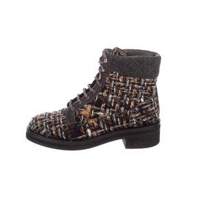 Chanel 2016 Tweed Lace-Up Combat Boots